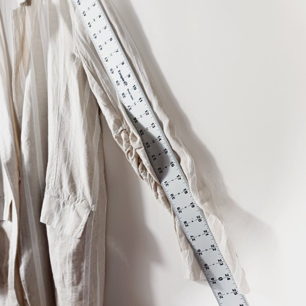 Free People "Fern" Oversized Striped Linen Blend Blazer, Ruched Sleeves SZ Small - Picture 13 of 16